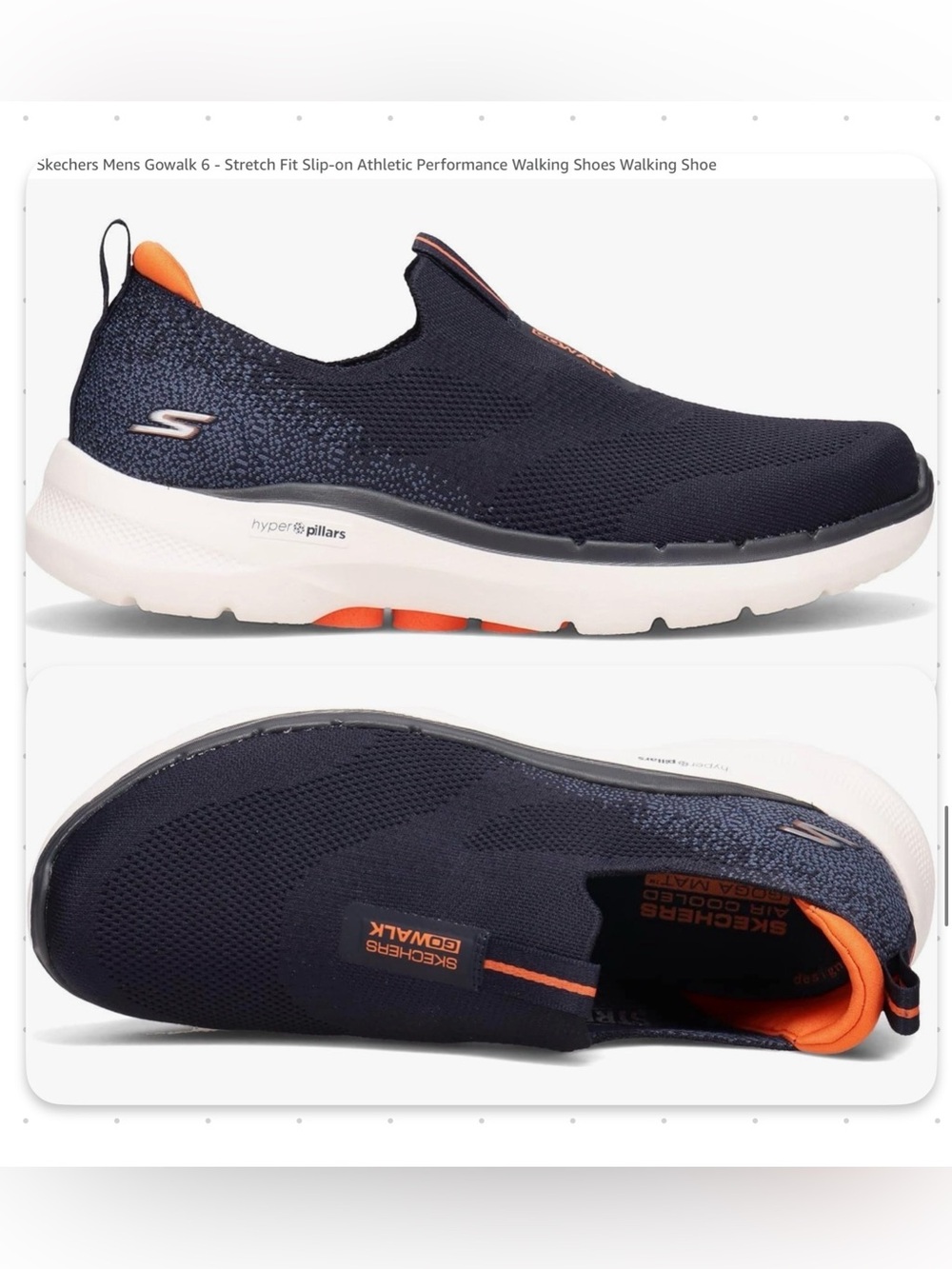 Skechers Men’s  Go Walk Slip-On Navy with Orange Accents